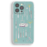 a phone case with a bunch of surgical instruments on it