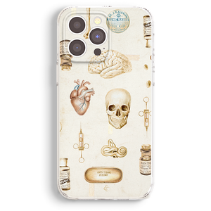 a phone case with a picture of a human heart and other items