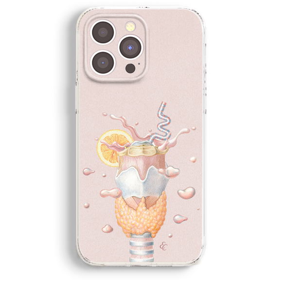 a pink phone case with a picture of an ice cream sundae