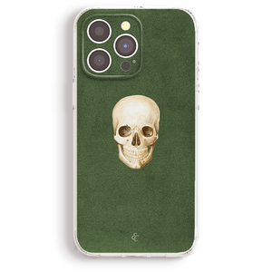 a phone case with a picture of a skull on it