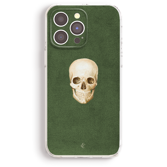 a phone case with a picture of a skull on it