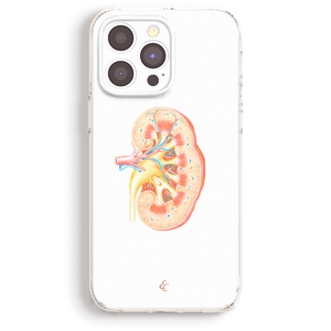 a white phone case with a drawing of a kidney