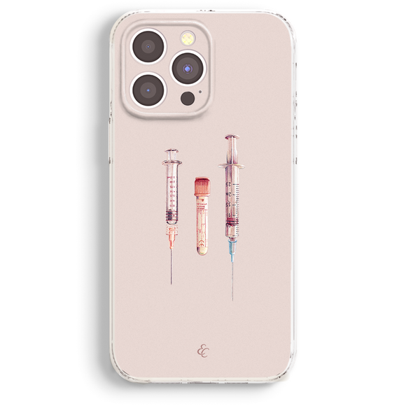 a pink iphone case with three sys on it