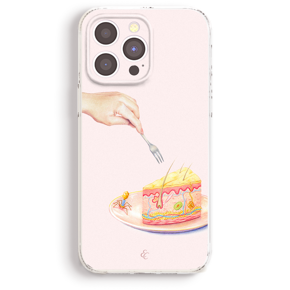 a phone case with a picture of a cake on it