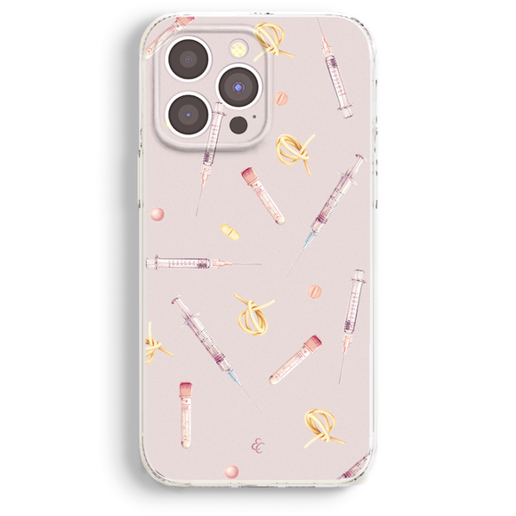 a pink iphone case with medical equipment on it