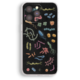 a cell phone case with a bunch of drawings on it