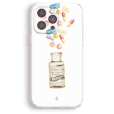 a phone case with a bottle of pills on it